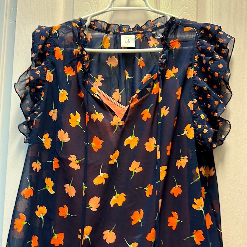 CAbi navy floral blouse